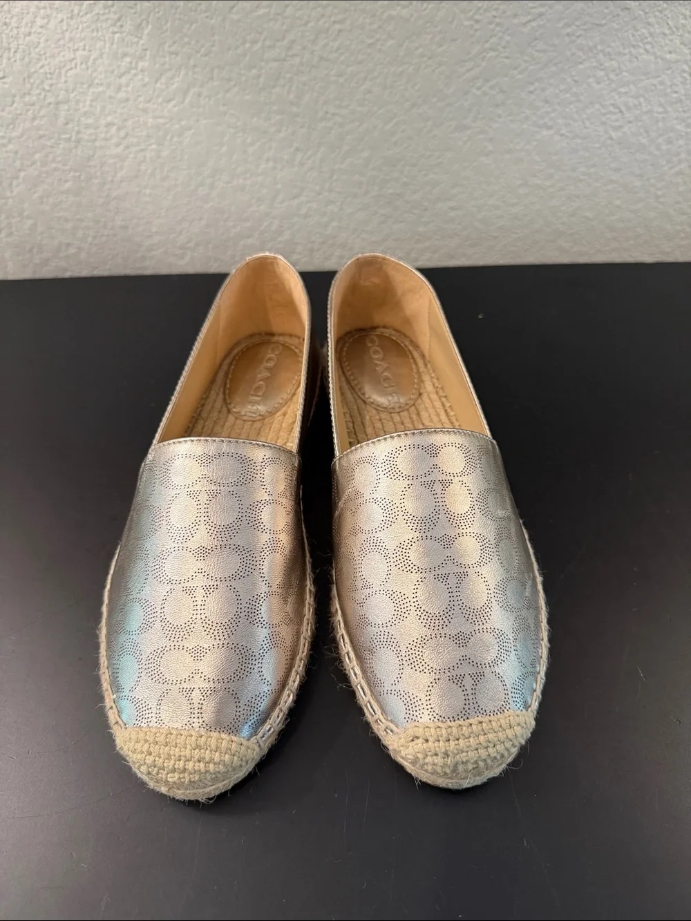 Coach Carley Metallic Silver Espadrille Flats